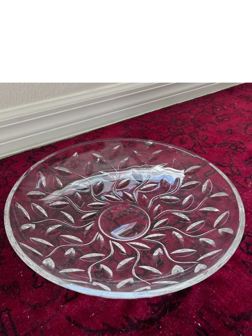 Vintage Italian RCR Laurus Lead Crystal 12.75" Centerpiece Bowl Leaf Design